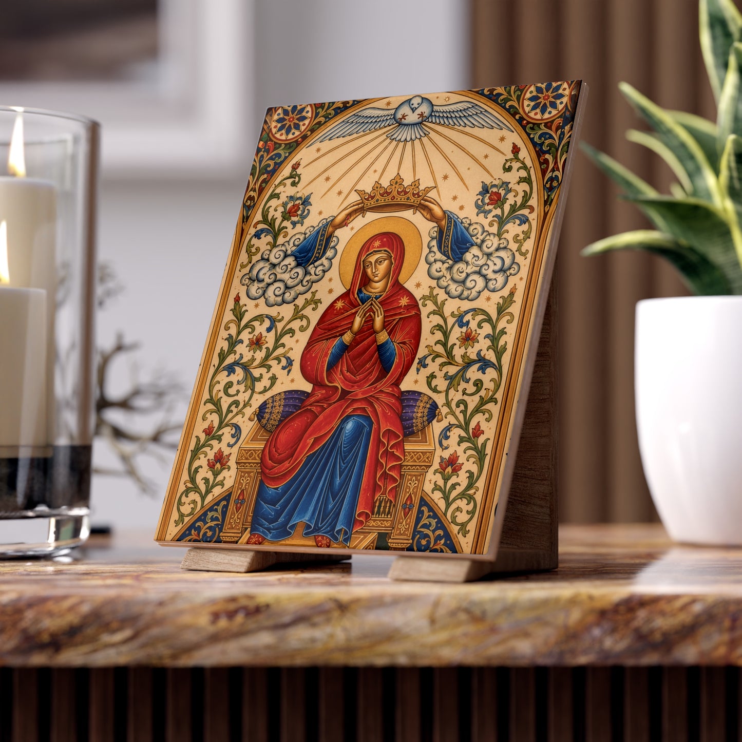 Coronation of the Blessed Virgin Mary – Sacred Ceramic Devotional Icon Tile (6×8 inches)