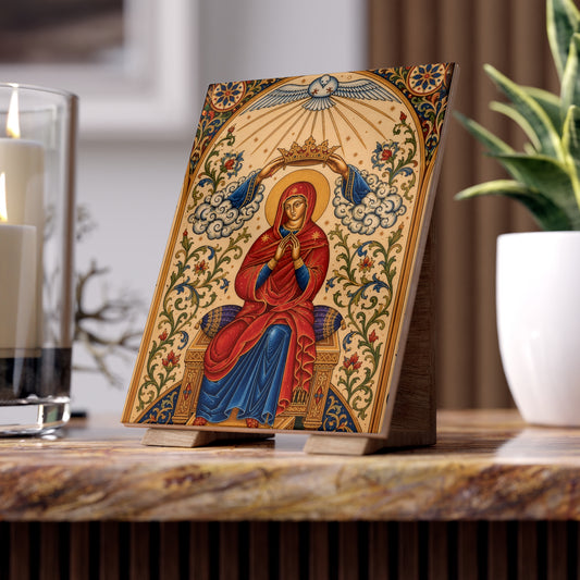 Coronation of the Blessed Virgin Mary – Sacred Ceramic Devotional Icon Tile (6×8 inches)