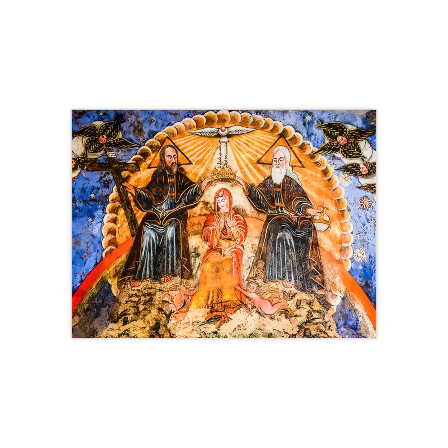 Coronation of Our Lady Fresco in Deir Qannoubine Maronite Monastery Church in the Qadisha (Kadisha) Holy Valley in Nortern Lebanon Ceramic Icon Tile Size 8" x 6"