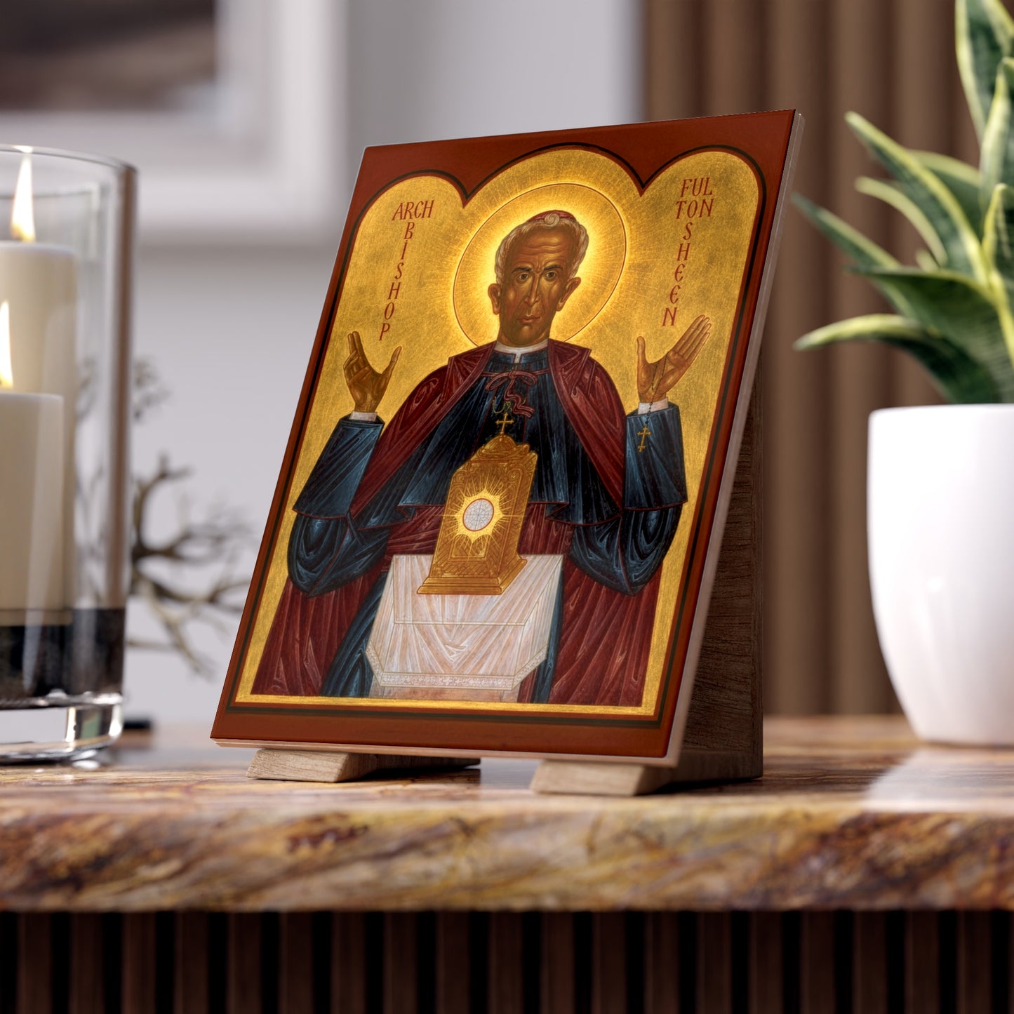 Venerable Archbishop Fulton J. Sheen - Devotional Ceramic Icon Tile (6×8 inches)
