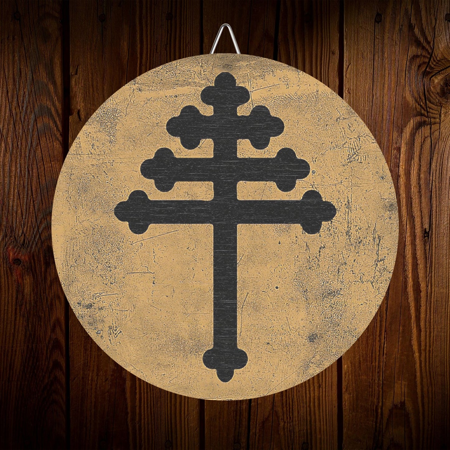 Maronite Cross Emblem Wood Circular Icon