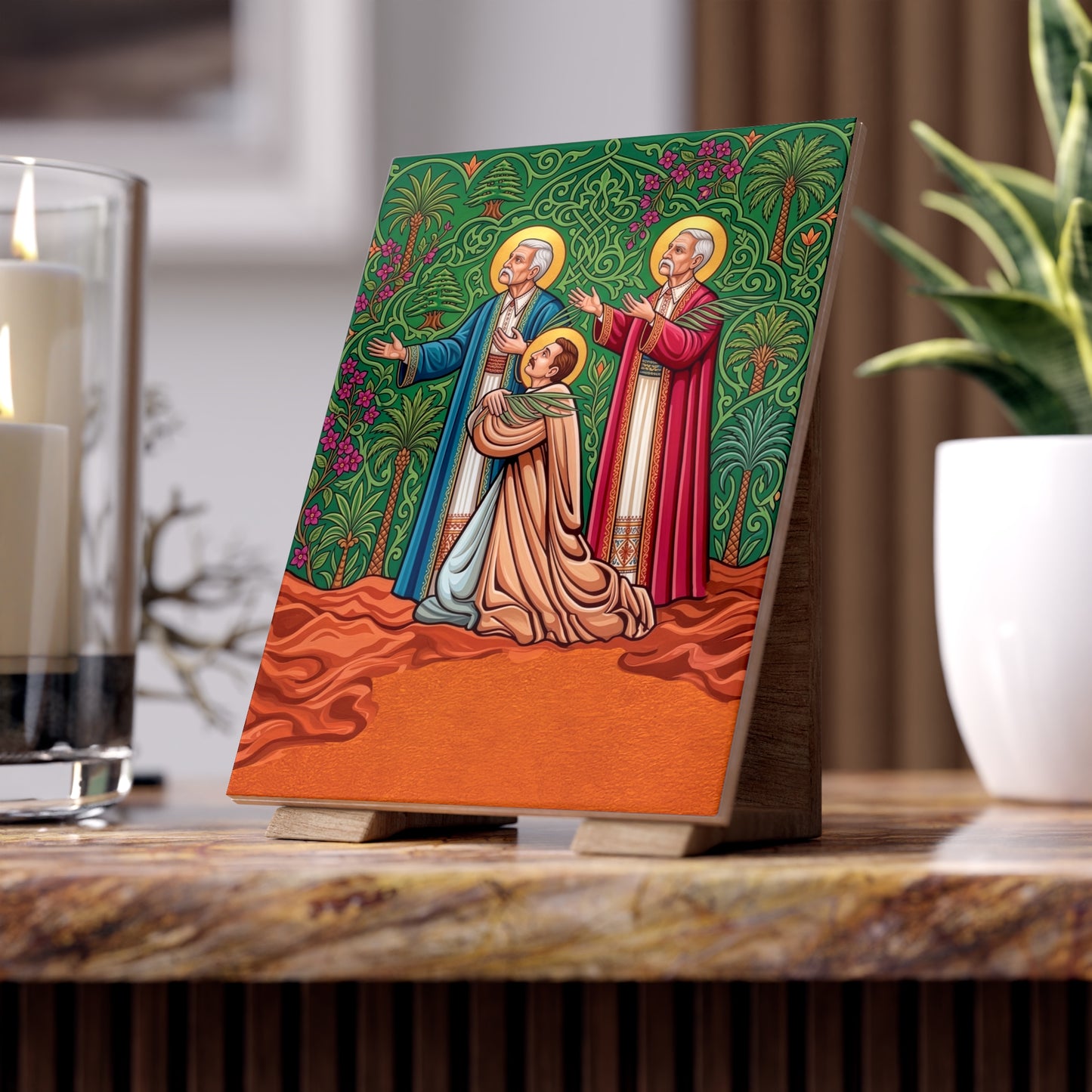 The Three Massabki Maronite Brothers Ceramic Devotional Tile (6×8 inches)