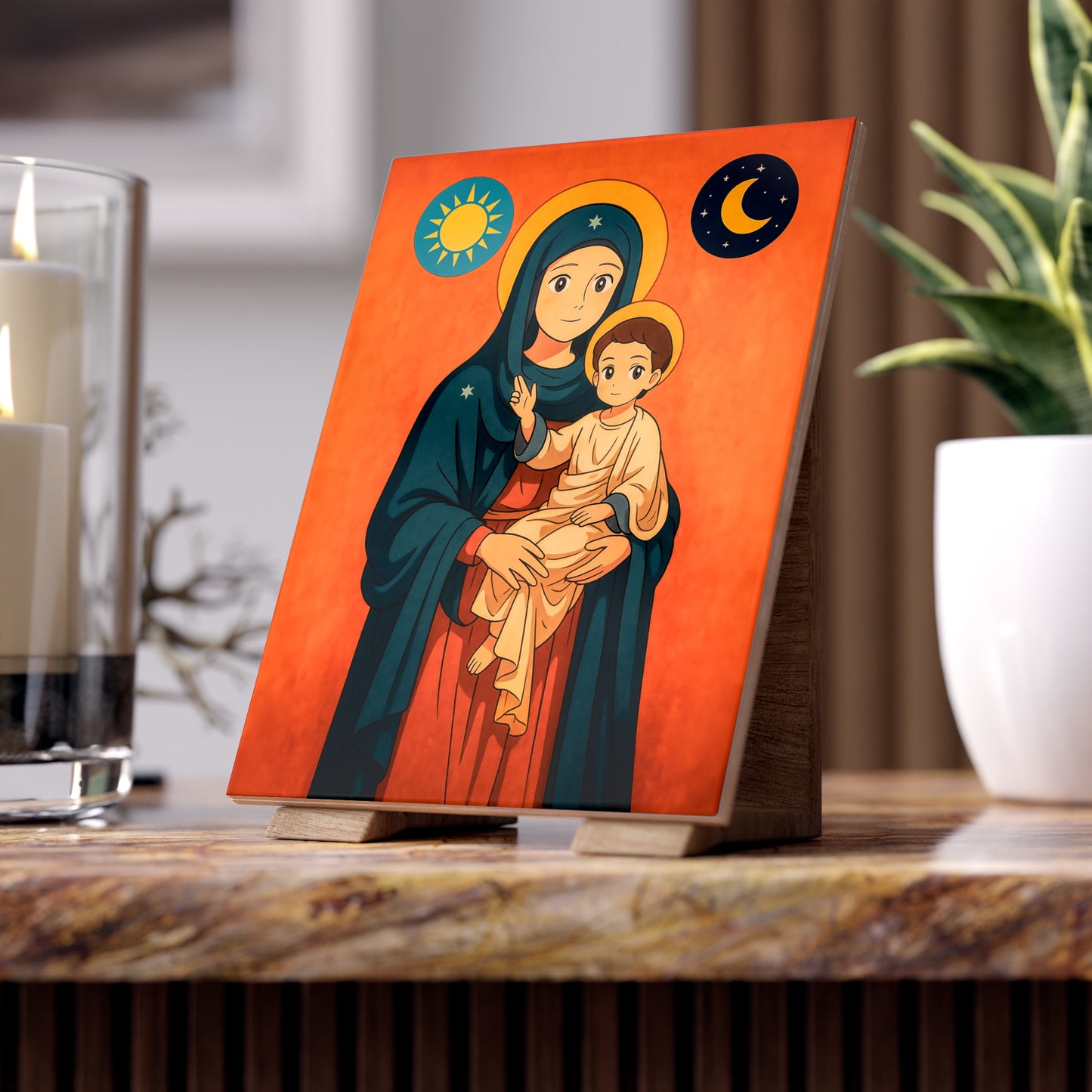 Our Lady of Maronites, Virgin Mary of Elige -Icon for kids, Ceramic Icon Tile Size 6"x8"
