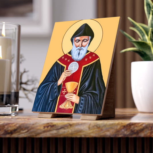 St Charbel, fragrant incense from the cedars of Lebanon Ceramic Icon Tile Size 6"x8"
