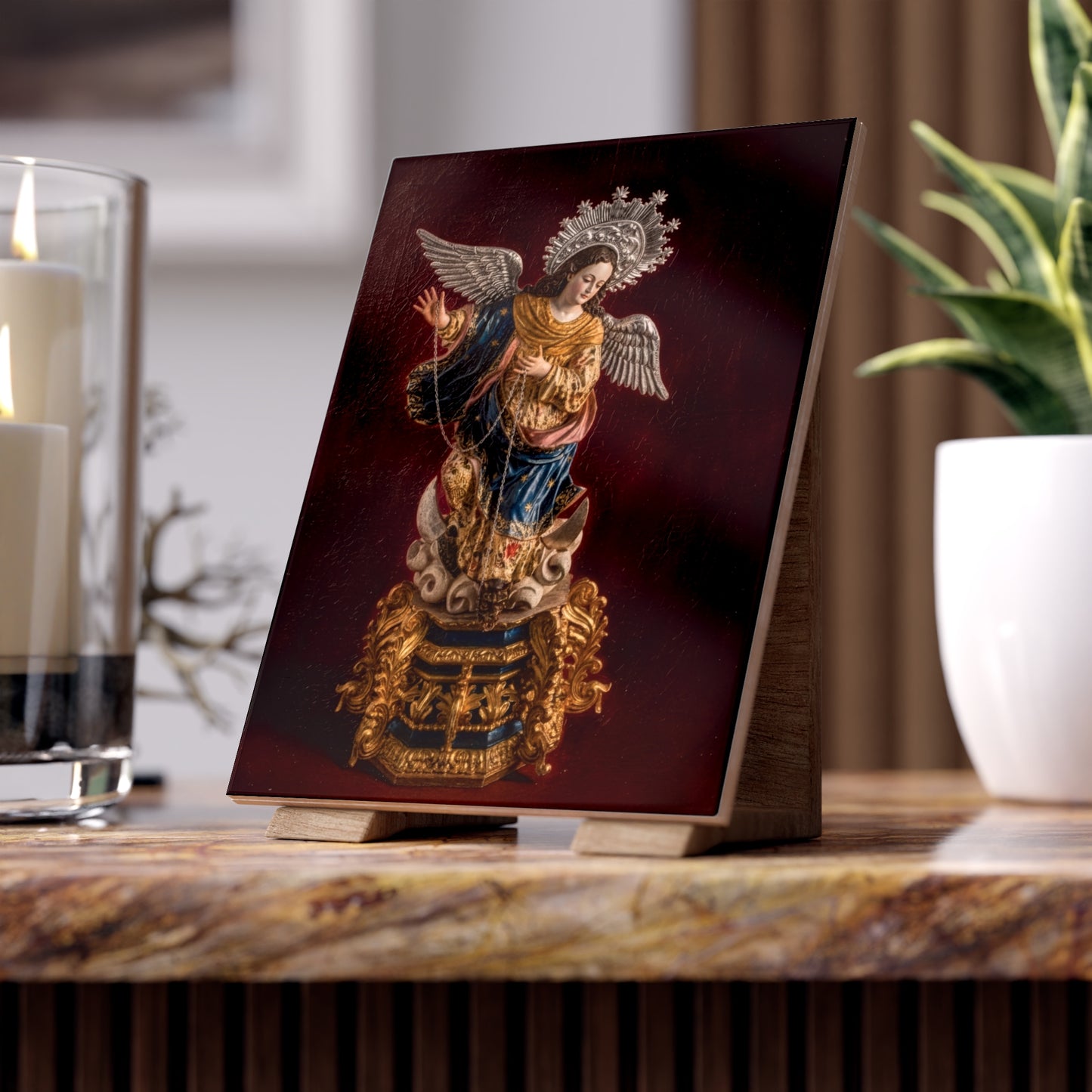 Virgin of Quito Devotional Ceramic Tile (6×8 inches) Virgen de el Panecillo
