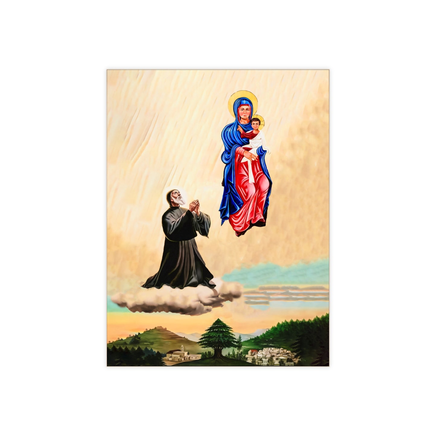 Queen of Lebanon with St Sharbel Ceramic Icon Tile Size 6"x8"