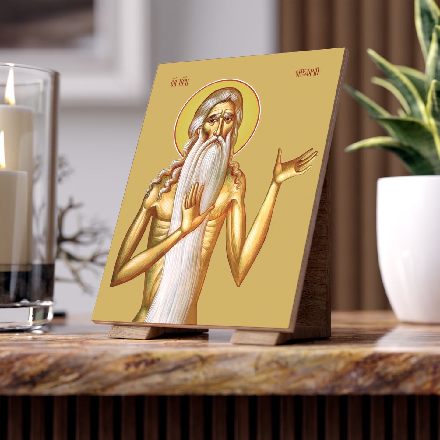 Saint Onuphrius the Great - Devotional Ceramic Icon Tile (6×8 inches)