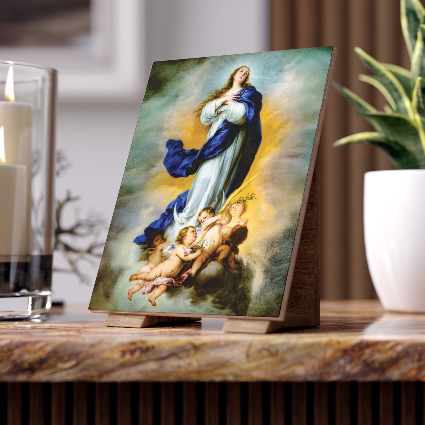 La Inmaculada de Aranjuez – Sacred Art Ceramic Icon Tile (6×8 inches) Virgin Mary Immaculate Conception patroness of the United States