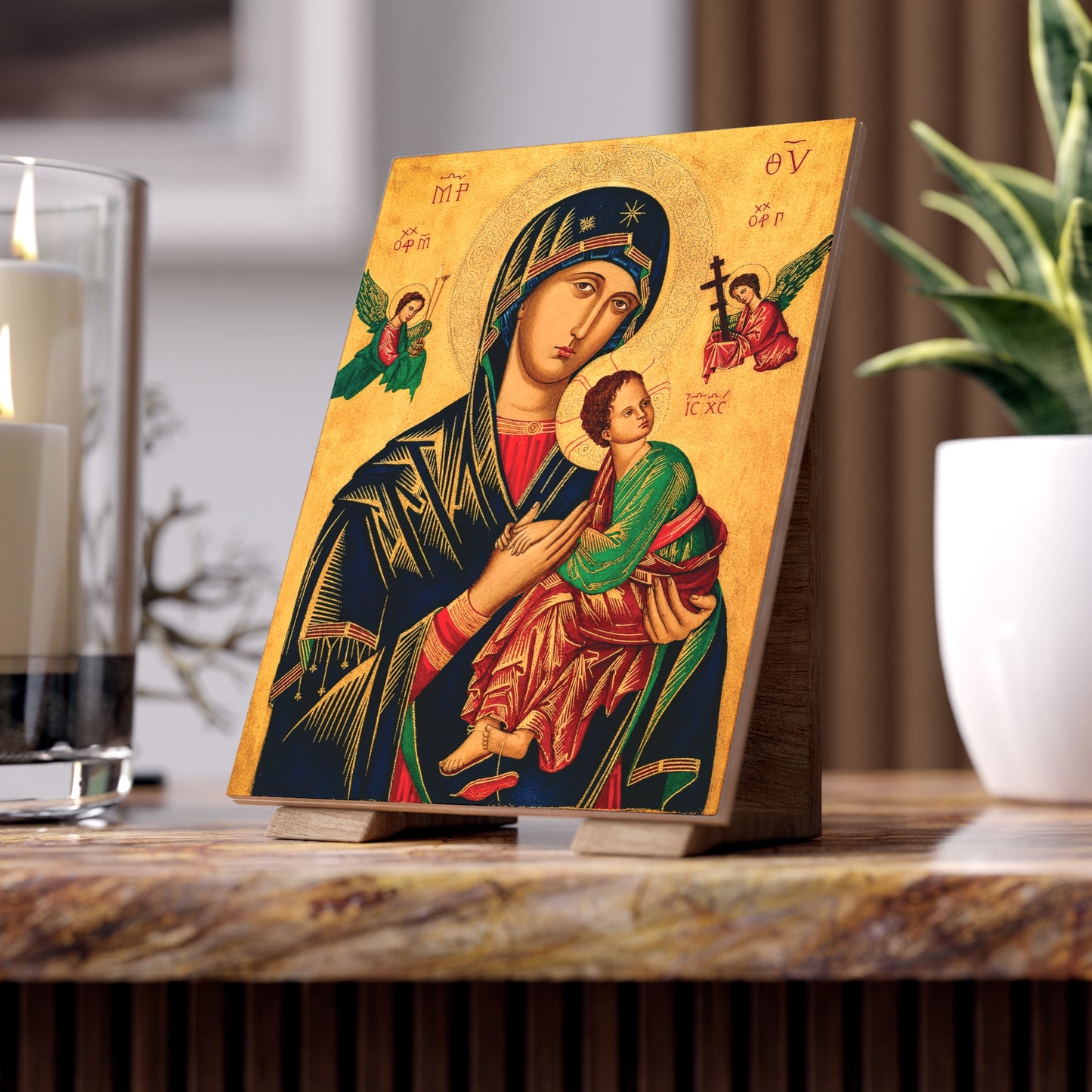 Our Lady of Perpetual Help – Sacred Art Ceramic Icon Tile (6×8 inches) Patroness of the Republic of Haiti and Almoradi, Spain