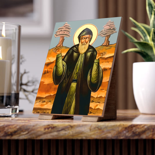 St Charbel, thirsting for the salvation of soulsCeramic Icon Tile Size 6"x8"