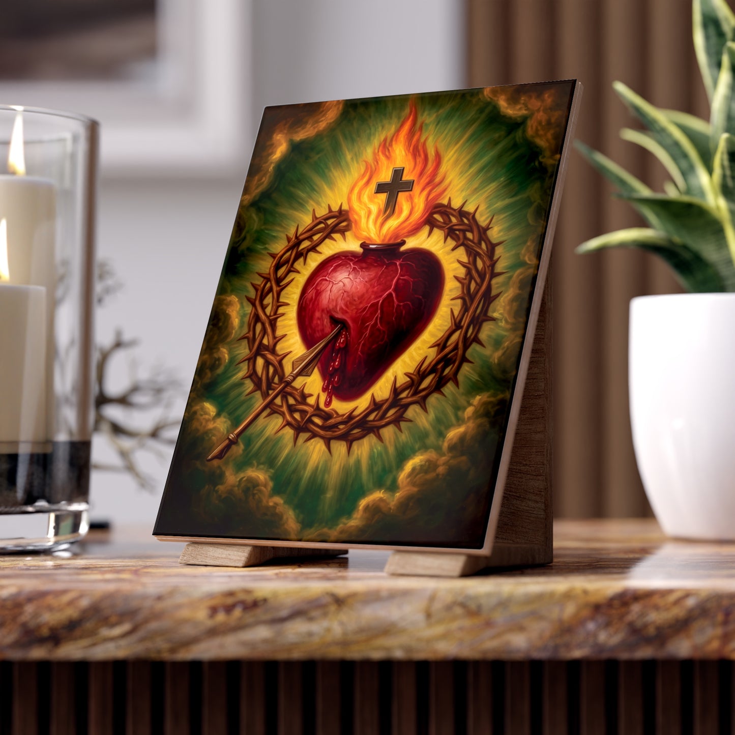 Sacred Heart of Jesus - Traditional Catholic Image on Ceramic Tile (6×8)