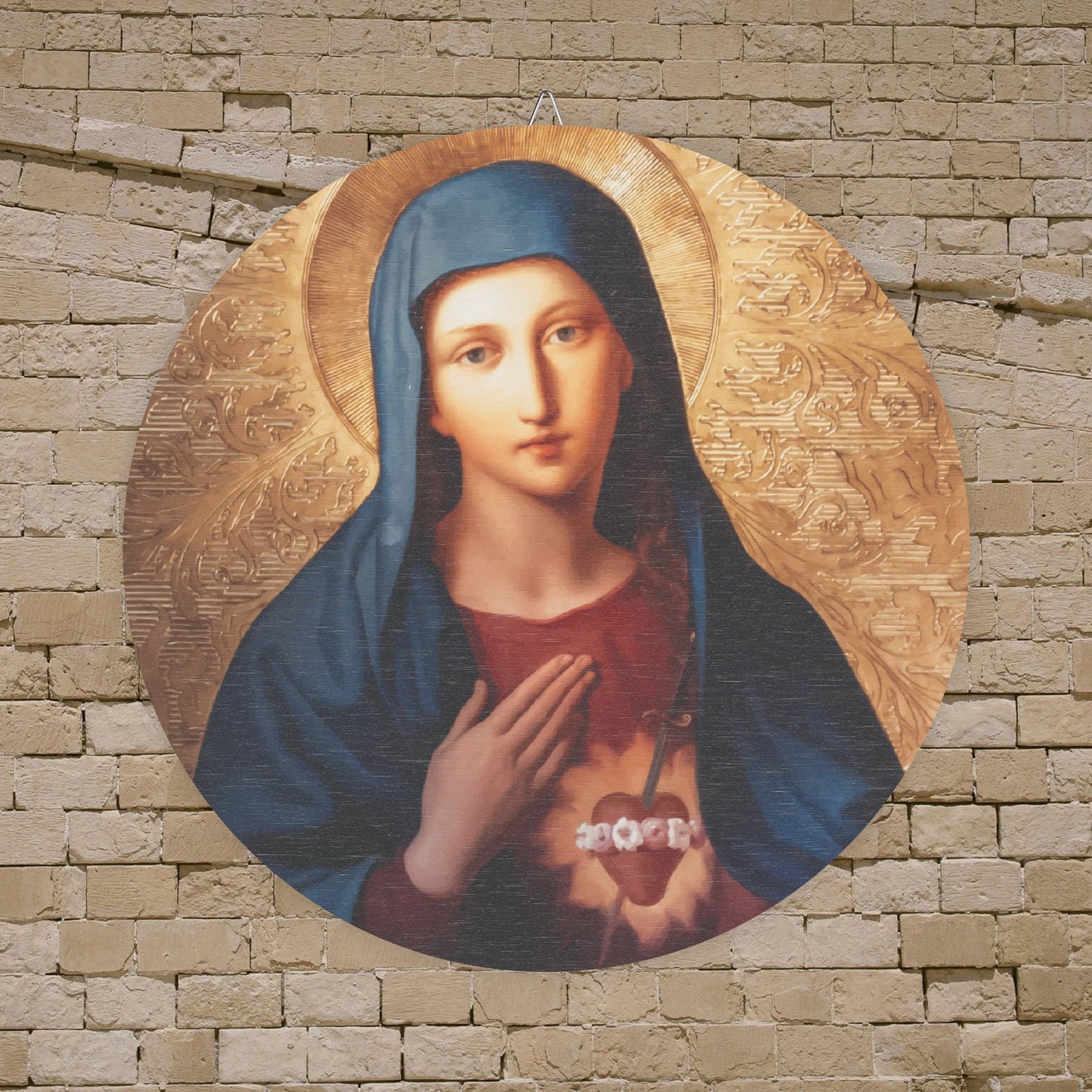 Immaculate Heart Wood Circular Icon - Our Lady Virgin Mary