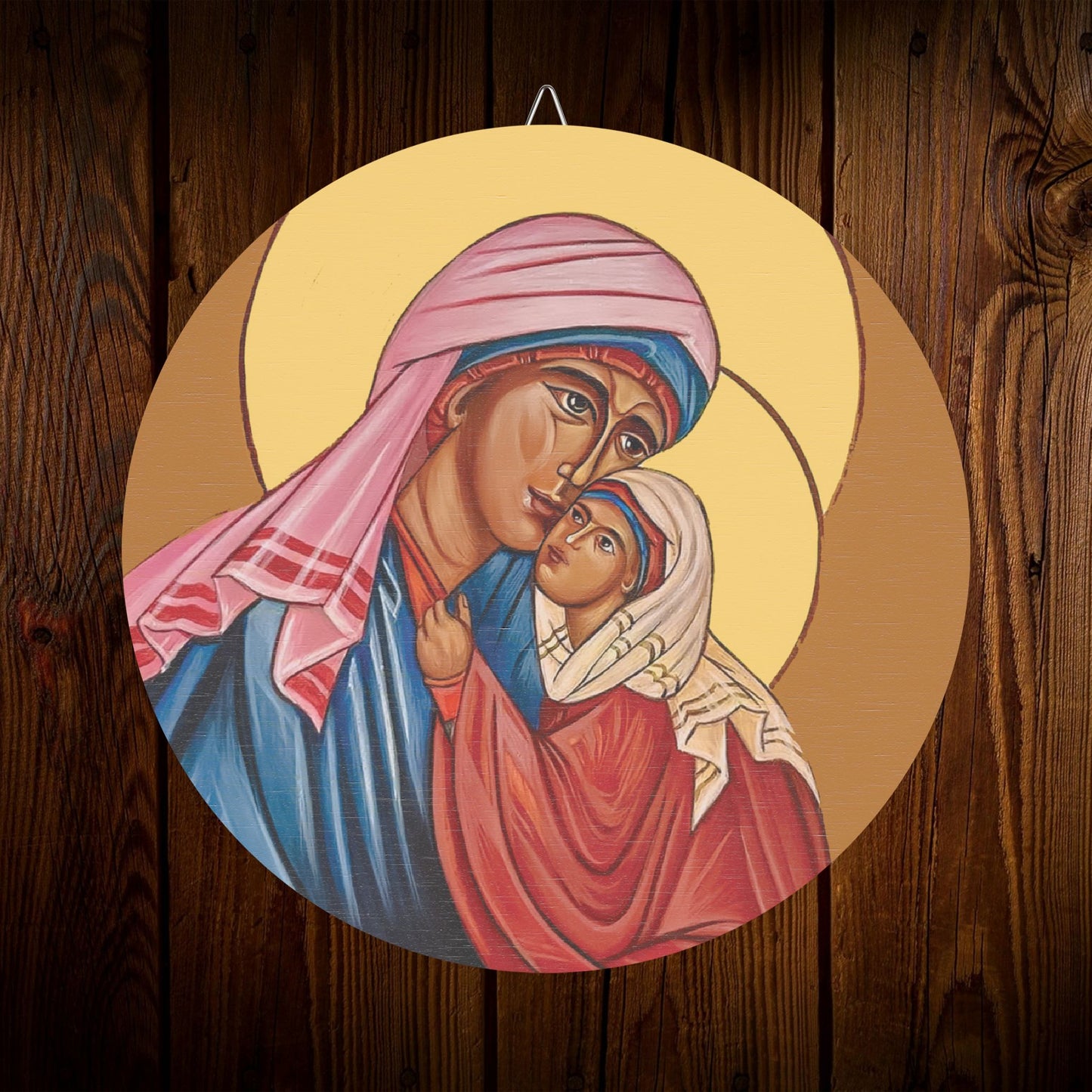 Saint Anne with Virgin Mary Wood Circular Icon