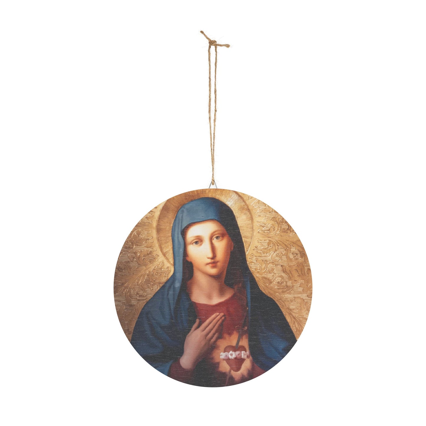 Immaculate Heart Wood Circular Icon - Our Lady Virgin Mary