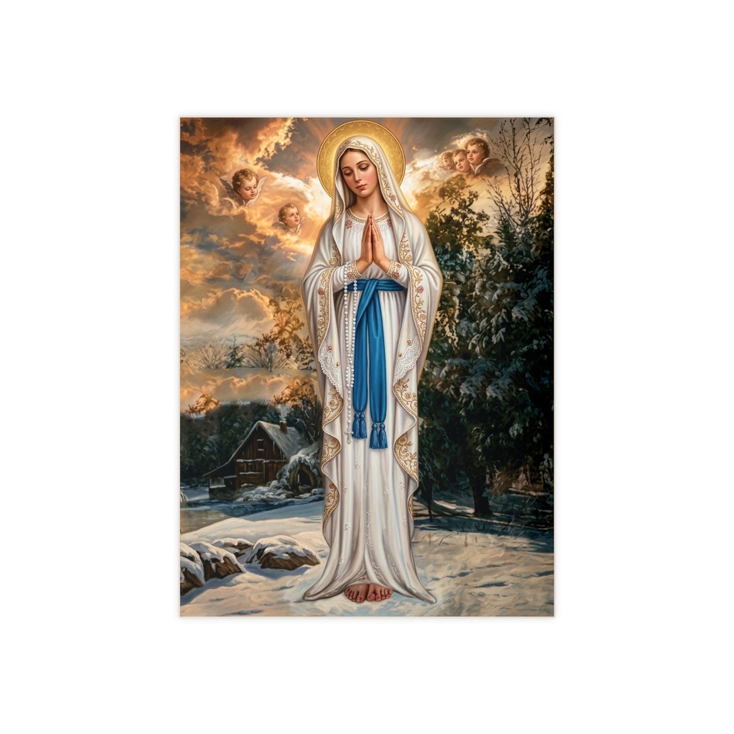 Our Lady of Banneux Ceramic Devotional Tile (6×8 inches) Belgium - The Virgin of the Poor