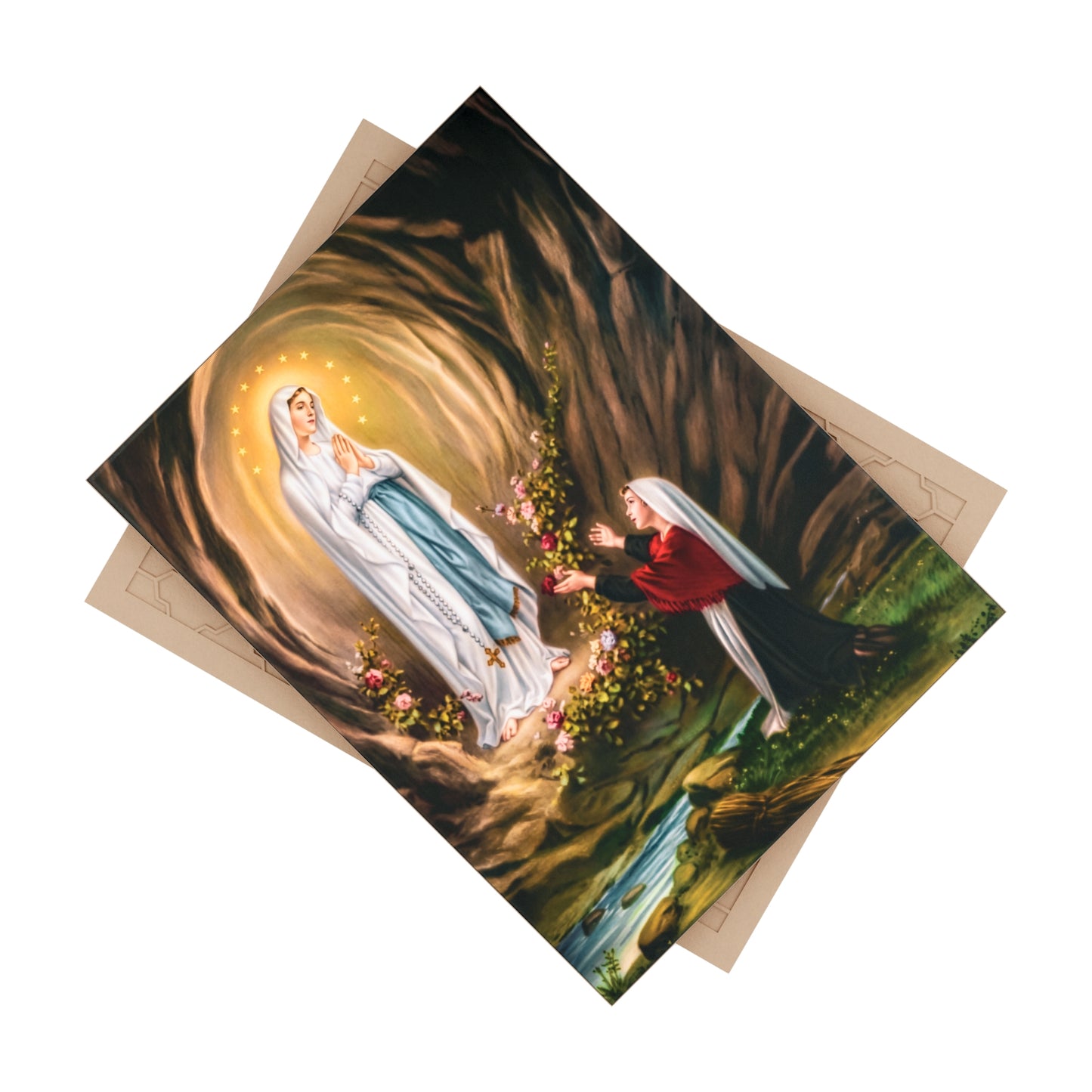 Our Lady of Lourdes and Saint Bernadette Ceramic Devotional Tile (6×8 inches) France