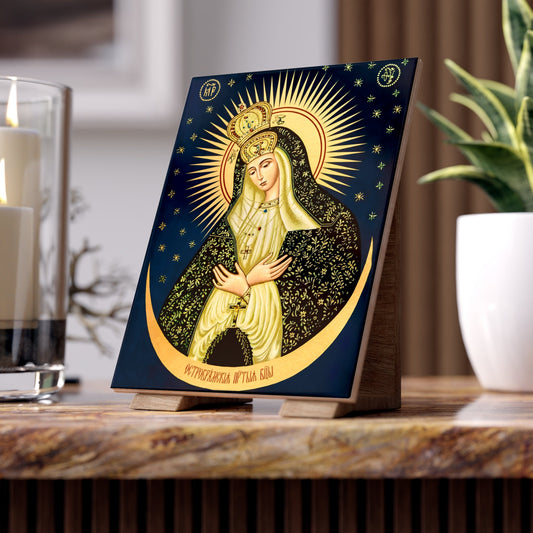 Pearl Print - Our Lady of Ostra Brama Ceramic Icon Tile 6 x 8