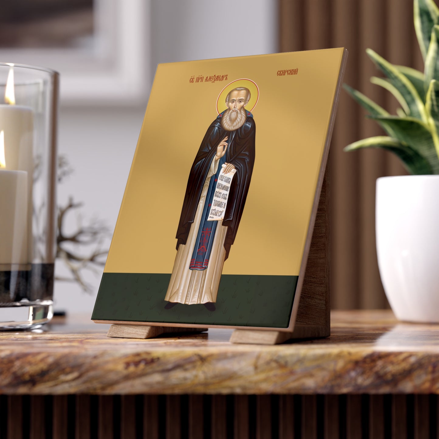 St. Alexander of Svir, a man much beloved Ceramic Icon 6"x8"