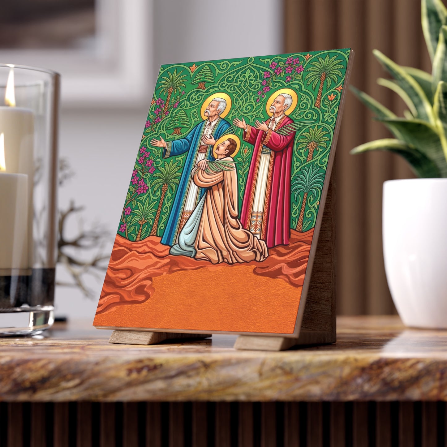 The Three Massabki Maronite Brothers Ceramic Devotional Tile (6×8 inches)