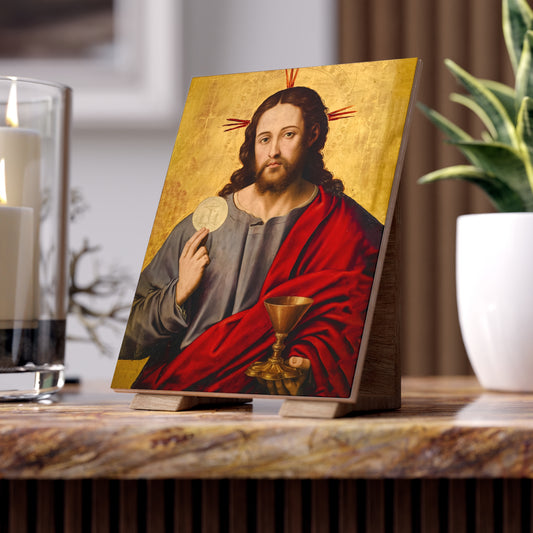 Christ the Saviour with the Eucharist Ceramic Icon Tile Size 6" × 8"