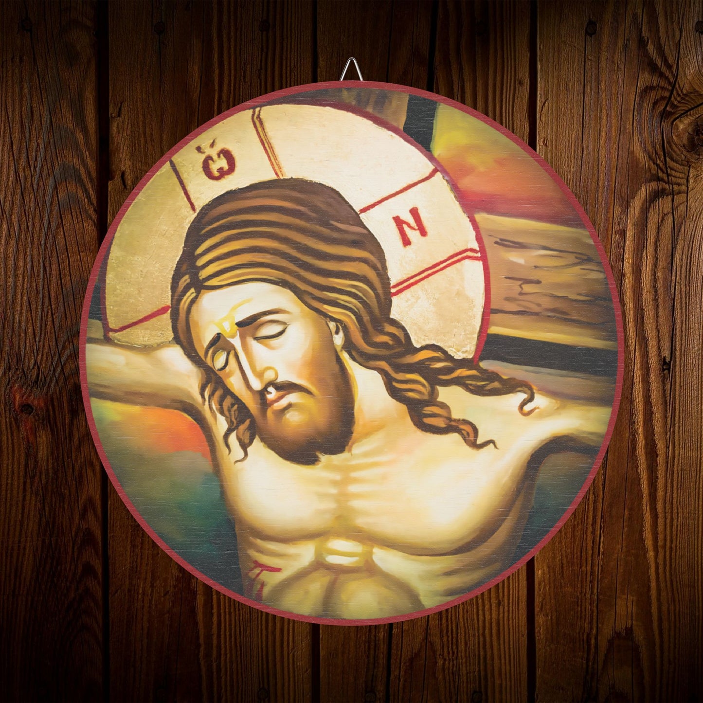 Our Lord and Savior Jesus Christ on the Cross Wood Circular Icon