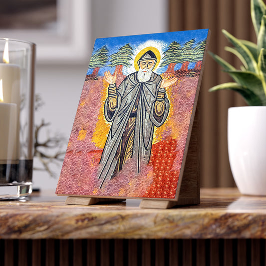 St Charbel, fervent in zeal for divine worship - Ceramic Icon Tile Size 6"x8"