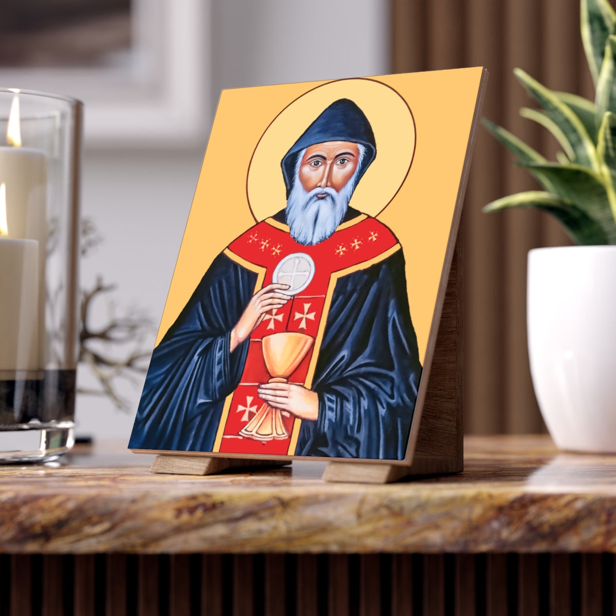 St Charbel, lover and assiduous imitator of the Redeemer Ceramic Icon Tile Size 6"x8"