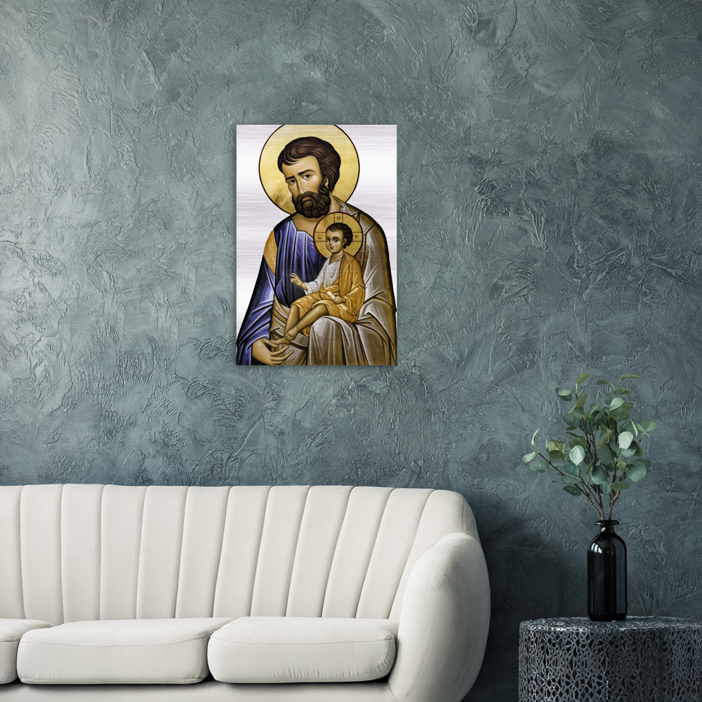 St Joseph and Divine Child - Brushed Aluminum Print