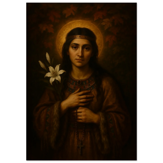 Pearl Print - Baroque Oil-Style Icon of Saint Kateri Tekakwitha