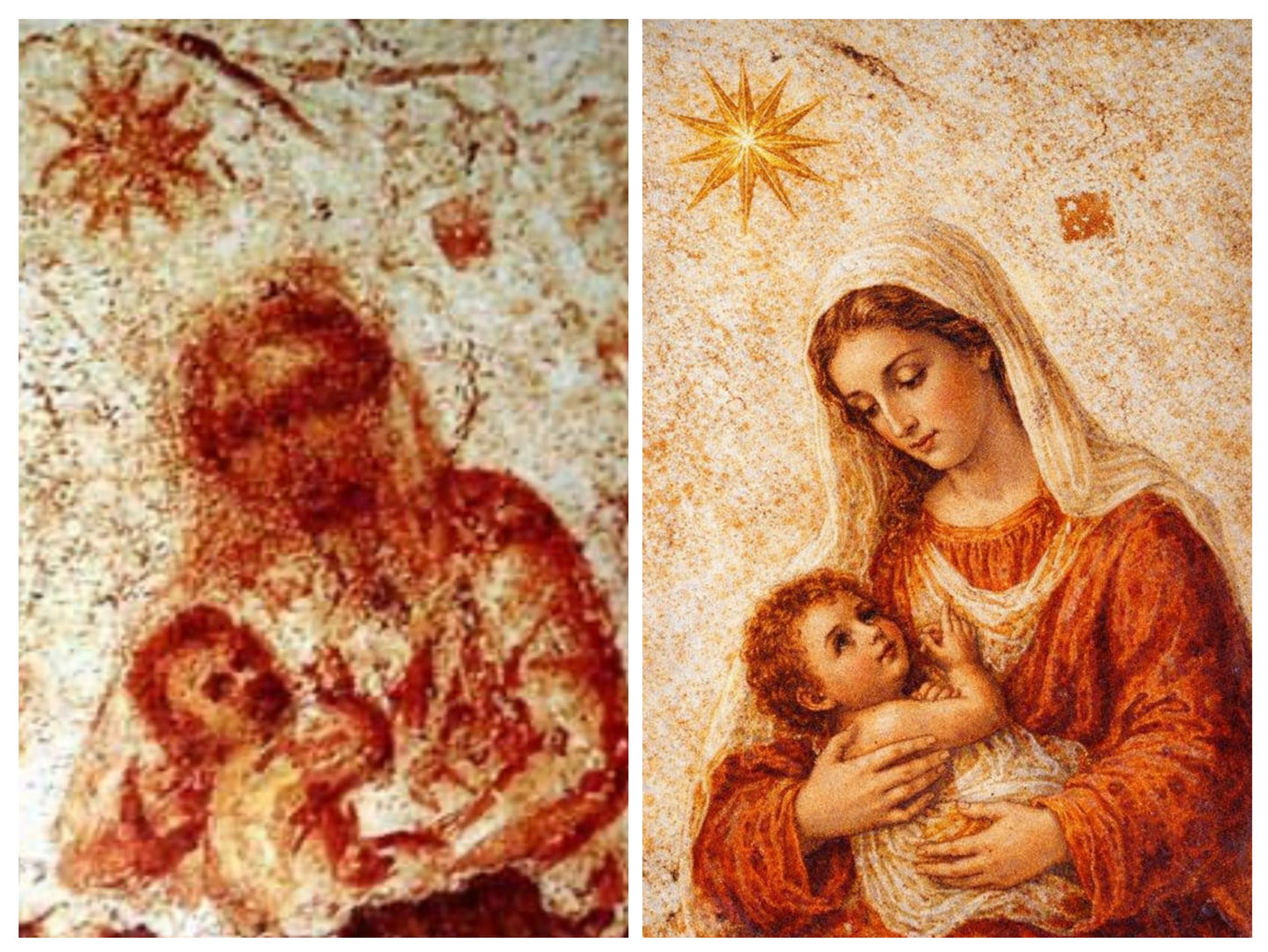 Virgin Mary with Child – Based on Oldest Marian Icon from the Catacombs of St. Priscilla (3rd Century) | Wood Plaque