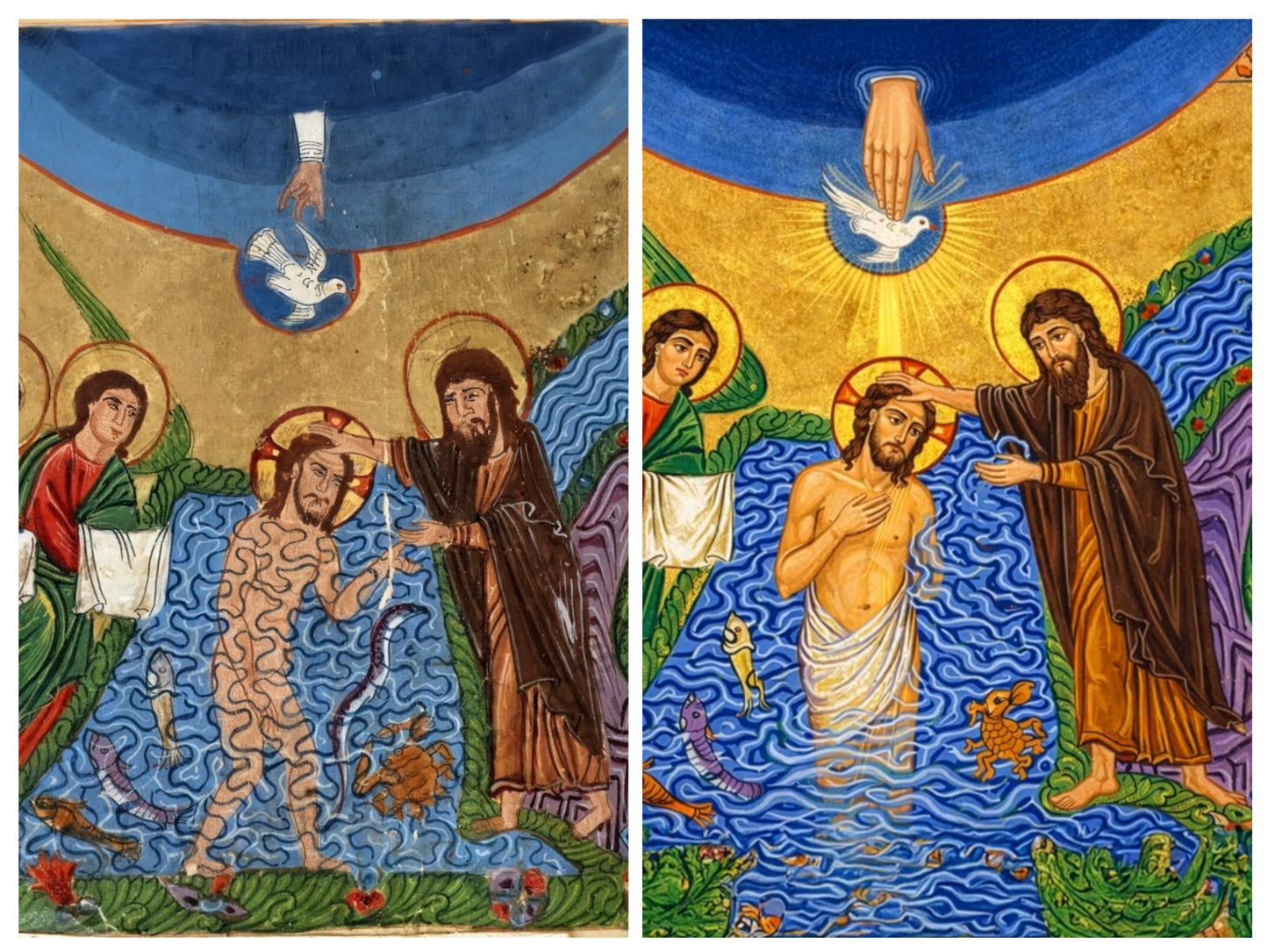 The Baptism of Our Lord Syriac Manuscript–Inspired Icon on Wooden Plaque