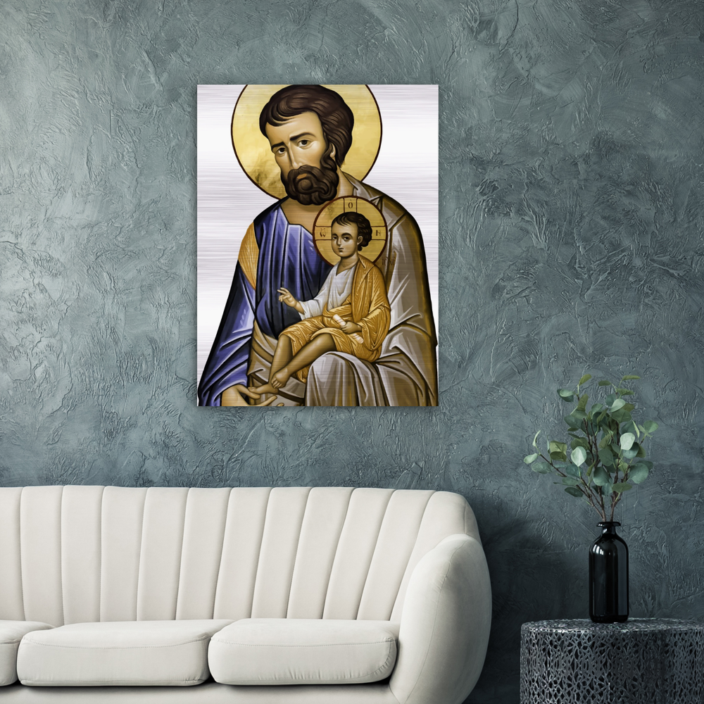 St Joseph and Divine Child - Brushed Aluminum Print