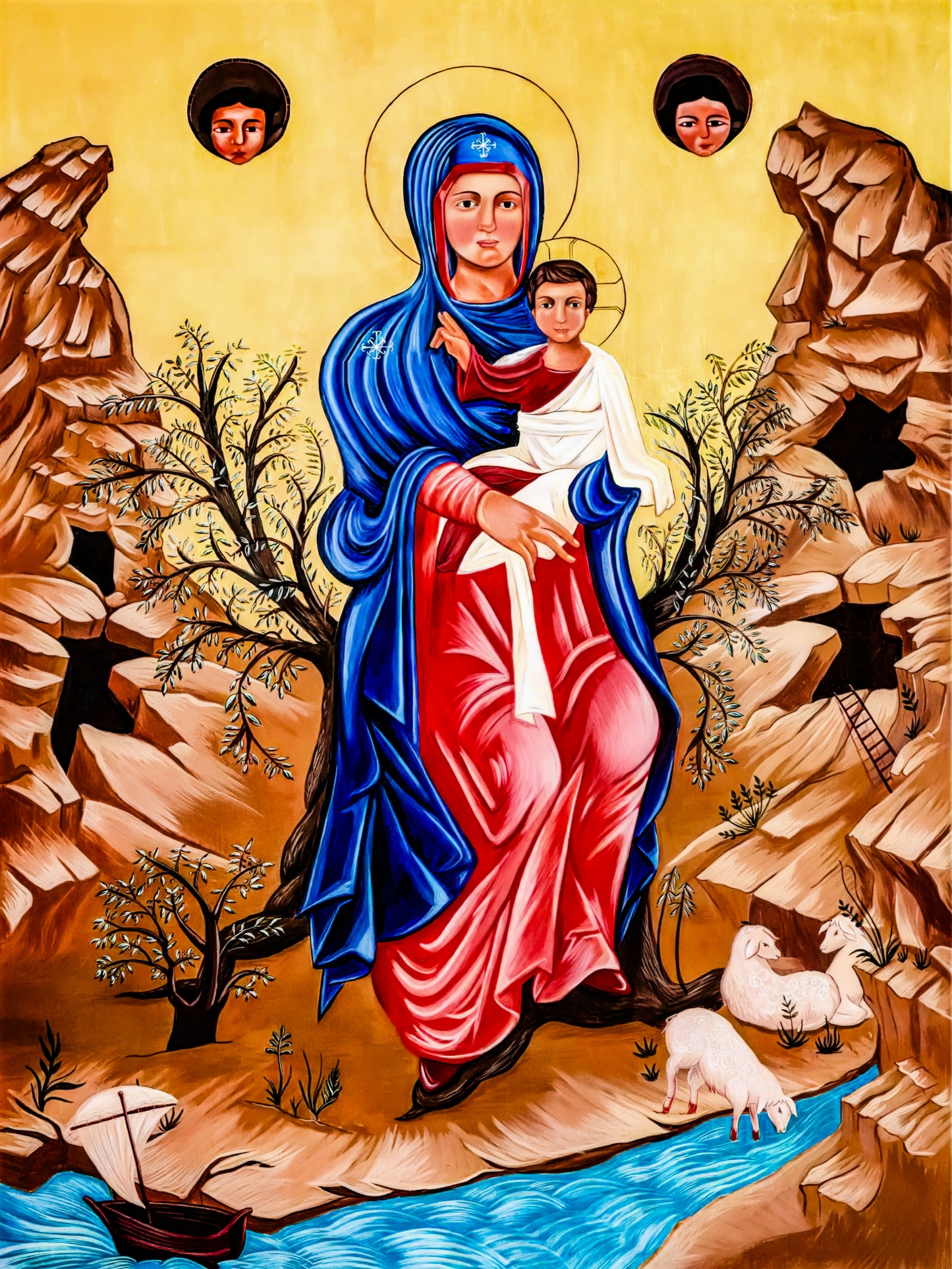 Holy Mountain of Lebanon Our Lady of Elige Icon - Brushed Aluminum