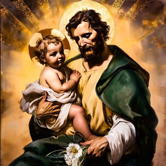 Brushed Aluminum Icon of Saint Joseph and Divine Child