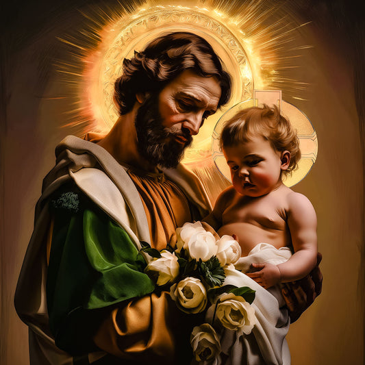 St Joseph and The Divine Child Jesus Christ - Brushed Aluminum Icon