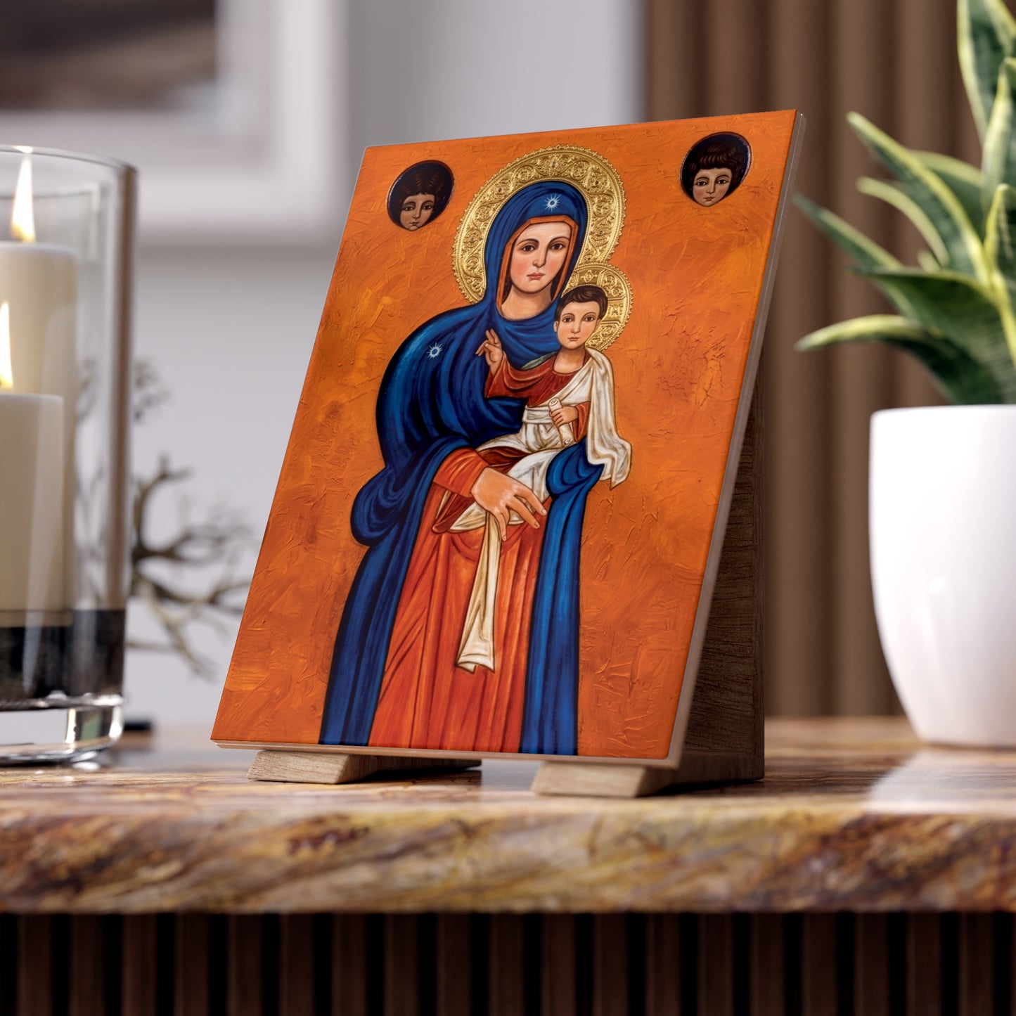 Sacred Our Lady of Ilige Ceramic Icon Tile – 10th Century Maronite Devotional Masterpiece (6×8 inches)