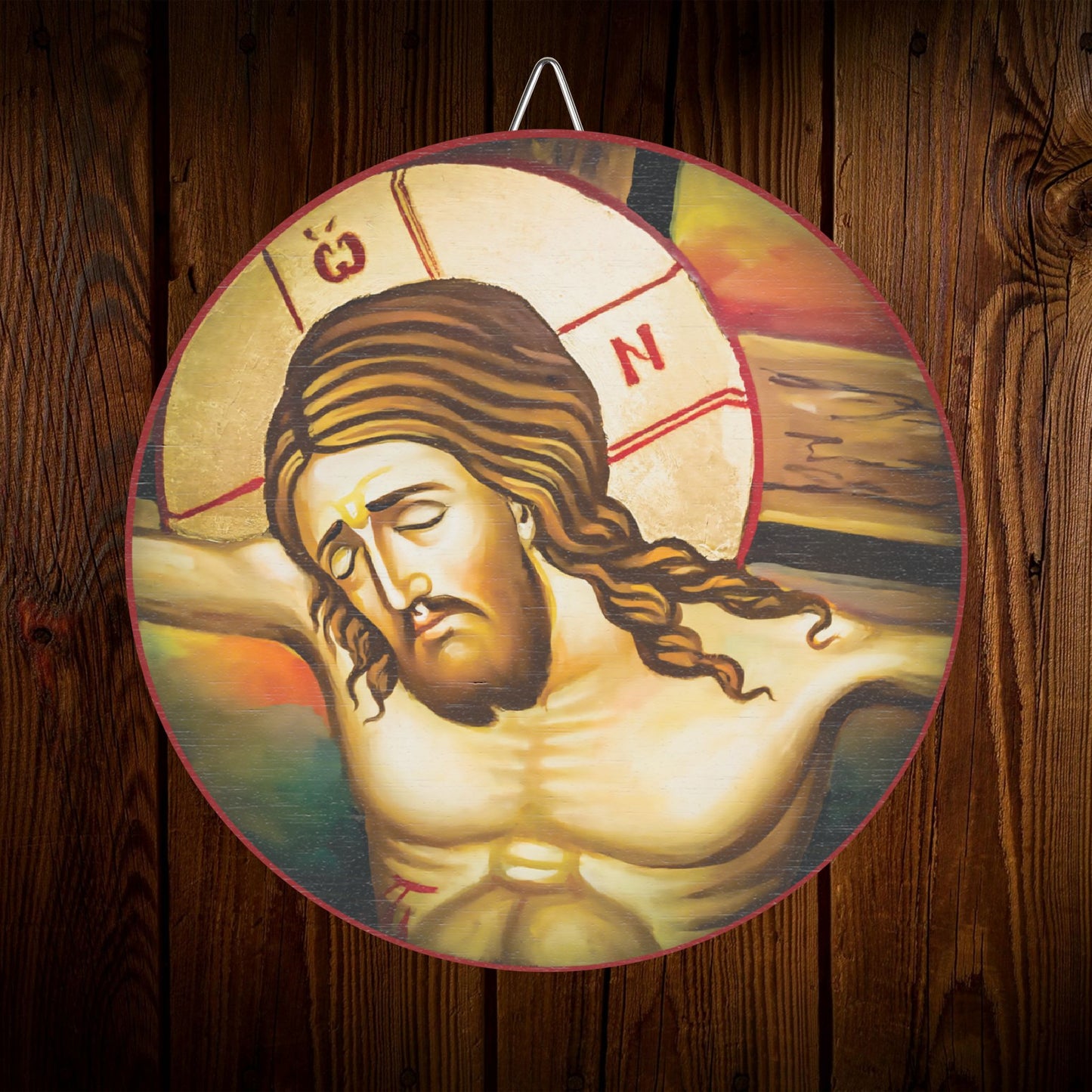 Our Lord and Savior Jesus Christ on the Cross Wood Circular Icon