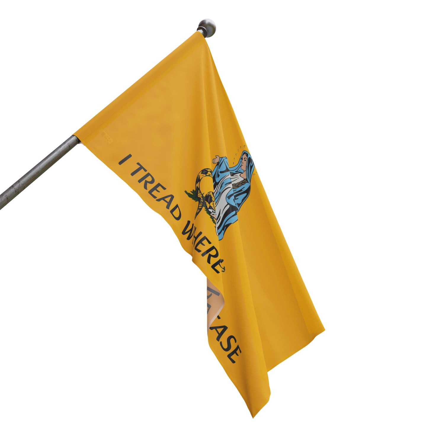 I Tread Where I Please Indoor or Outdoor house flag Horizontal - Gadsden flag - Catholic Flag - Virgin Mary - Our Lady