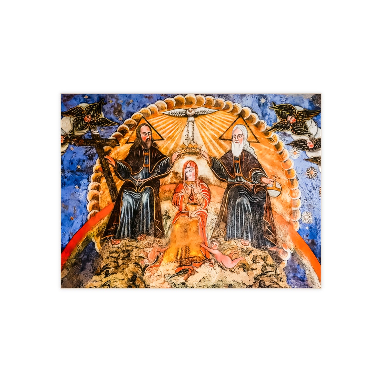 Coronation of Our Lady Fresco in Deir Qannoubine Maronite Monastery Church in the Qadisha (Kadisha) Holy Valley in Nortern Lebanon Ceramic Icon Tile Size 8" x 6"