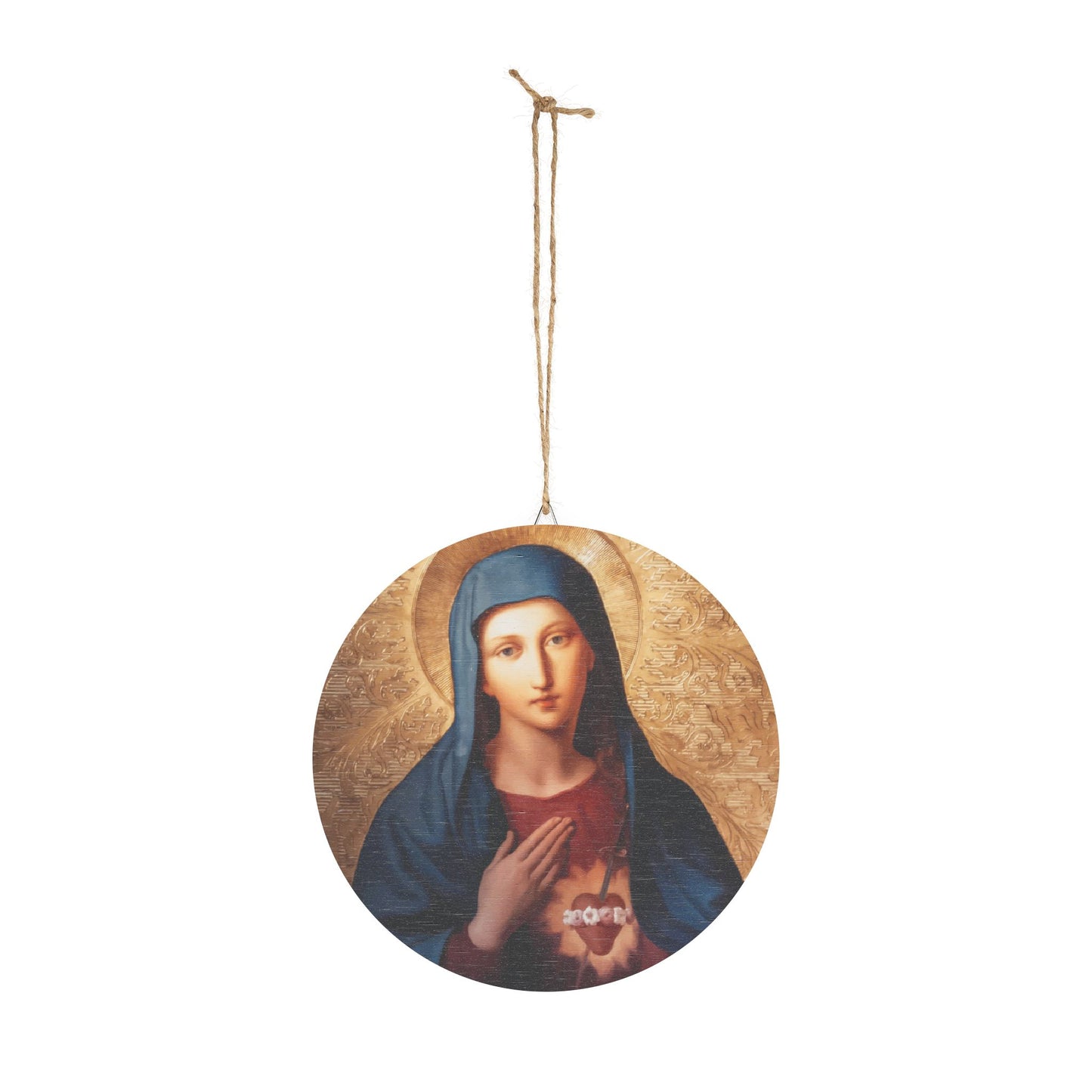 Immaculate Heart Wood Circular Icon - Our Lady Virgin Mary