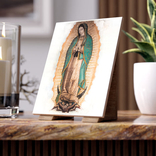 Our Lady of Guadalupe Virgin Mary Devotion Empress of the Americas Patroness of Latin America Queen of Mexico Ceramic Icon Tile Size 6"x8"