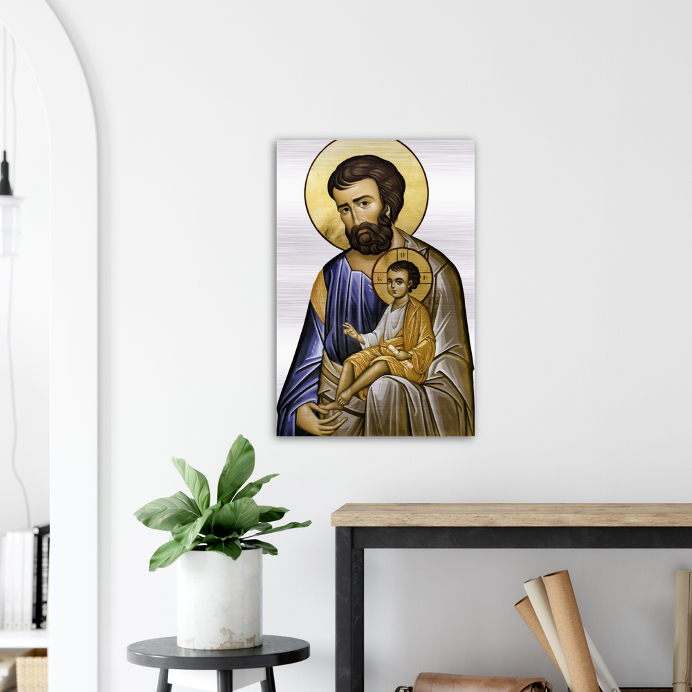 Saint Joseph and Divine Child - Brushed #Aluminum #Icon #MetallicICon #AluminumIcon