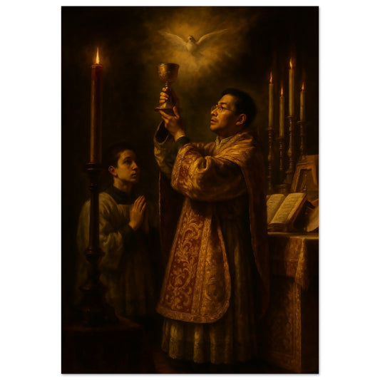 Pearl Print - Print - Baroque Mass with Priest and Dove - Traditional Latin Rite Artwork