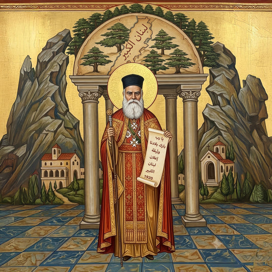 Blessed Patriarch Elias Howayek: Greater Lebanon 1920 Brushed Aluminum Icon