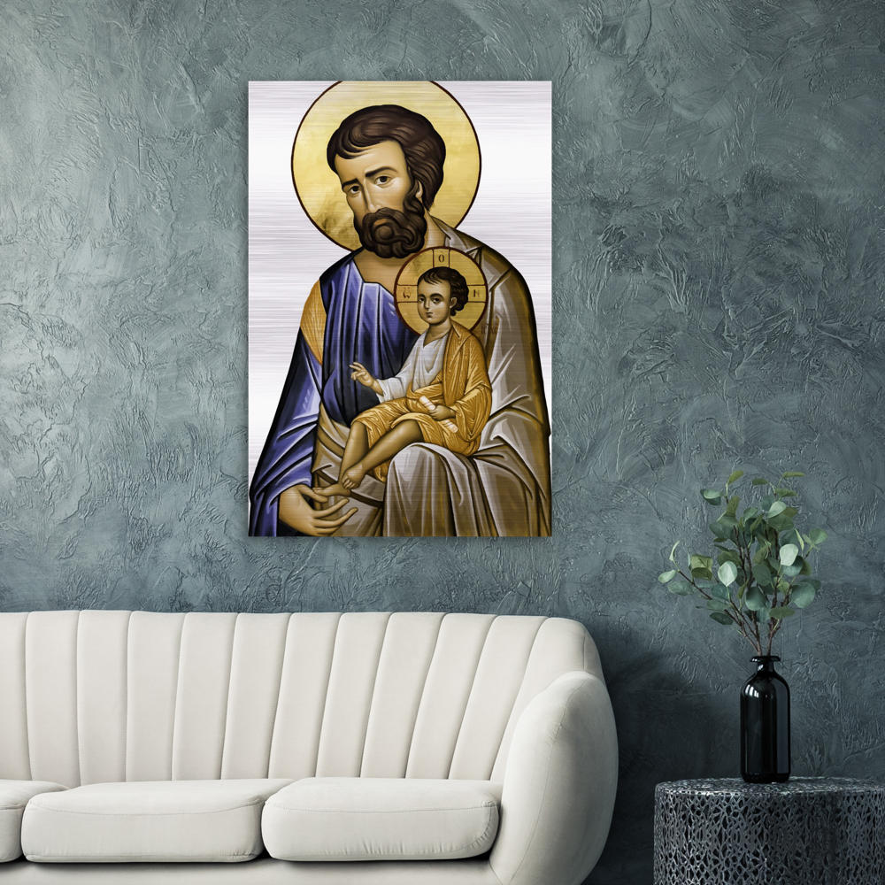 Saint Joseph and Divine Child - Brushed #Aluminum #Icon #MetallicICon #AluminumIcon