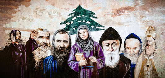 Maronite Saints from Lebanon Mosaic Icon Brushed Aluminum Plaque