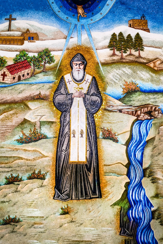 Pearl Print - St Charbel, Servant of the Blessed Sacrament mosaic icon