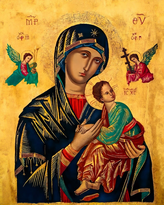 The icon of our Mother of Perpetual Help - Brushed Aluminum Icon of Saint Mary of Perpetual Succour
