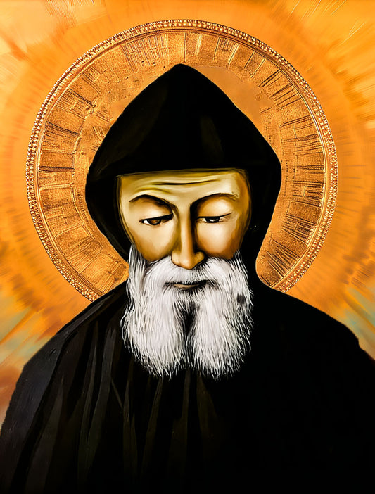 St Charbel prototype from the image of his miraculous photograph Brushed Aluminum Icon