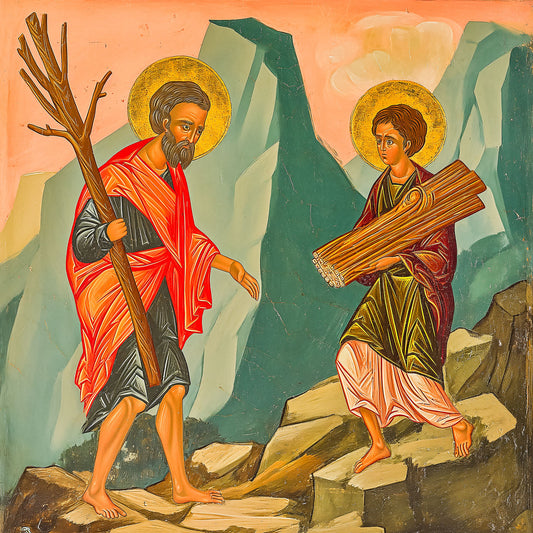 God asked Patriarch Abraham to sacrifice Isaac Icon Wood Plaque